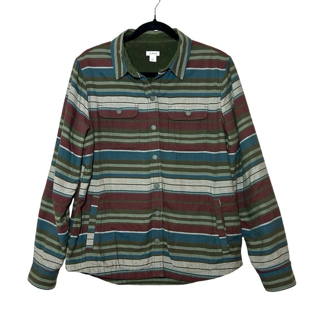 LL Bean Women’s Striped Fleece Lined Shirt/Jacket Size Small